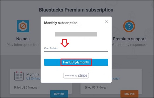 Enter Card Details for Subscription